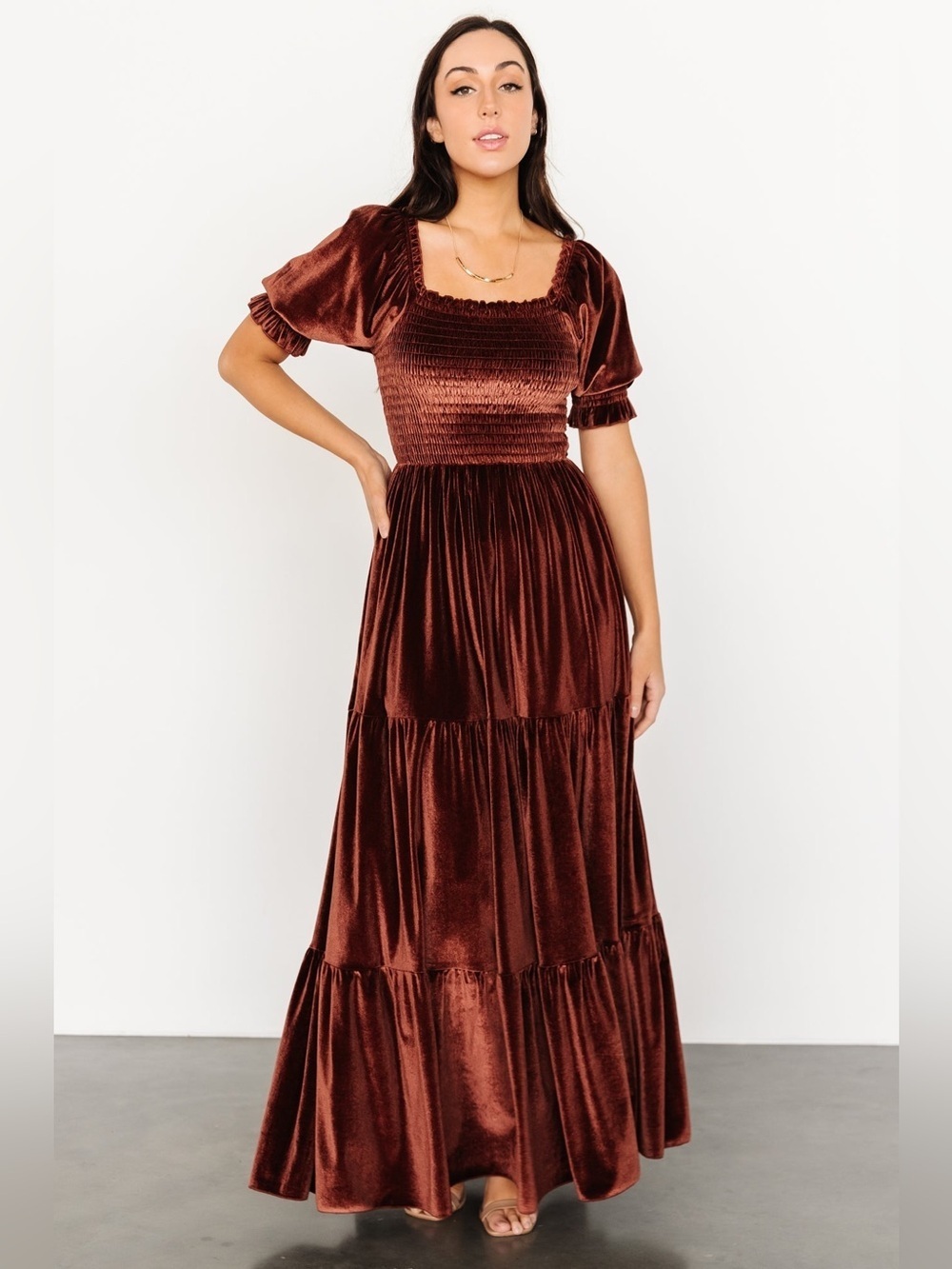 Baltic Born Velvet Clara Smocked Maxi Dress Brown NWT Size L Boho Fairy Cottage